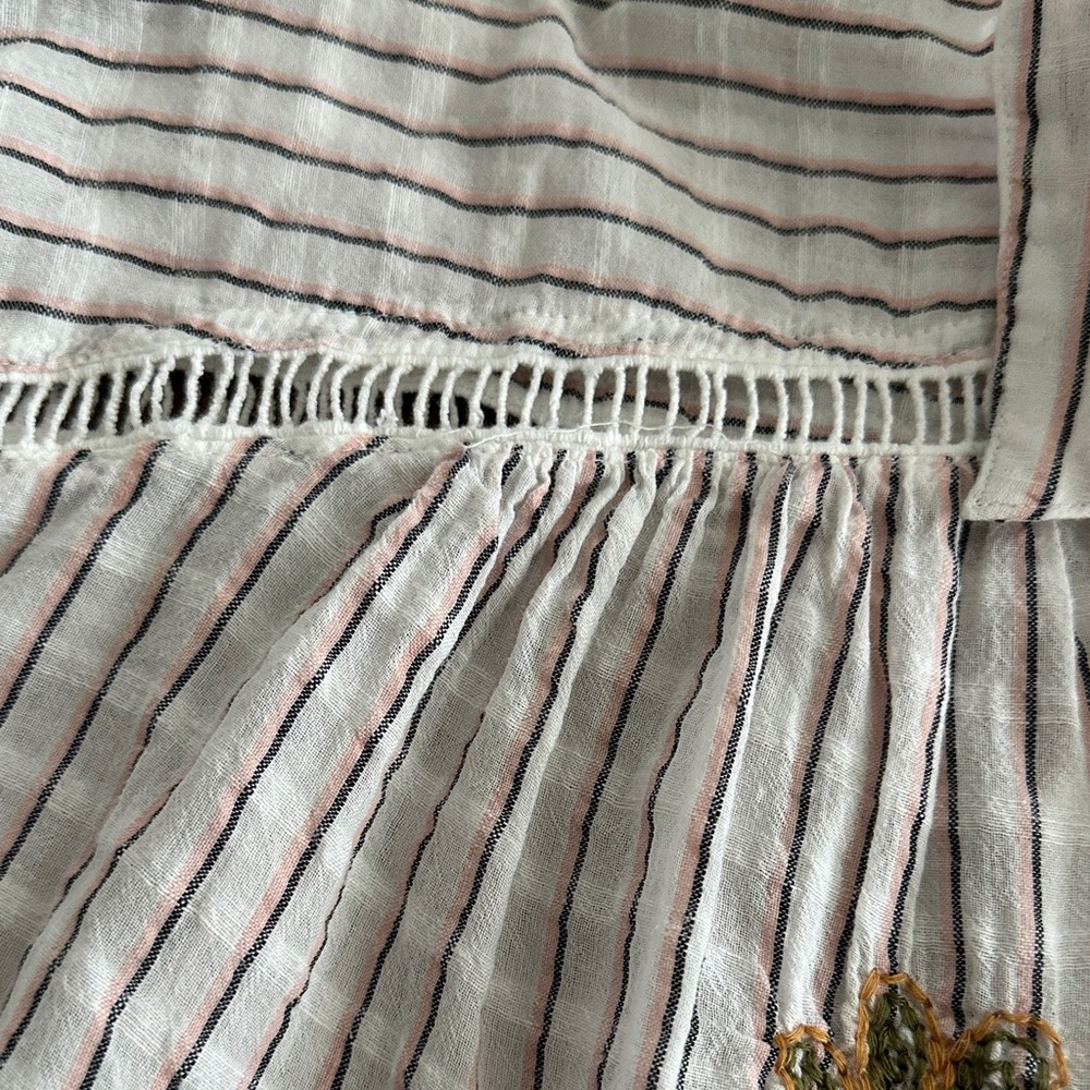 Pulcro White Striped Button-Down Top with Multicolor Floral Embroidery - Picture 5 of 8